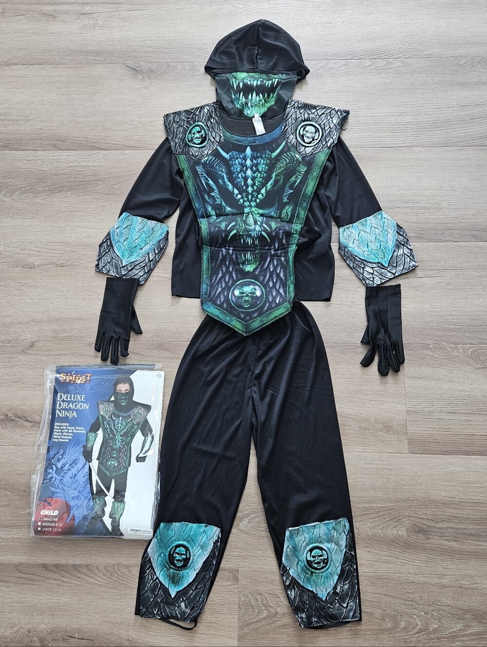 Deluxe Dragon Ninja Kids Black and Teal Costume